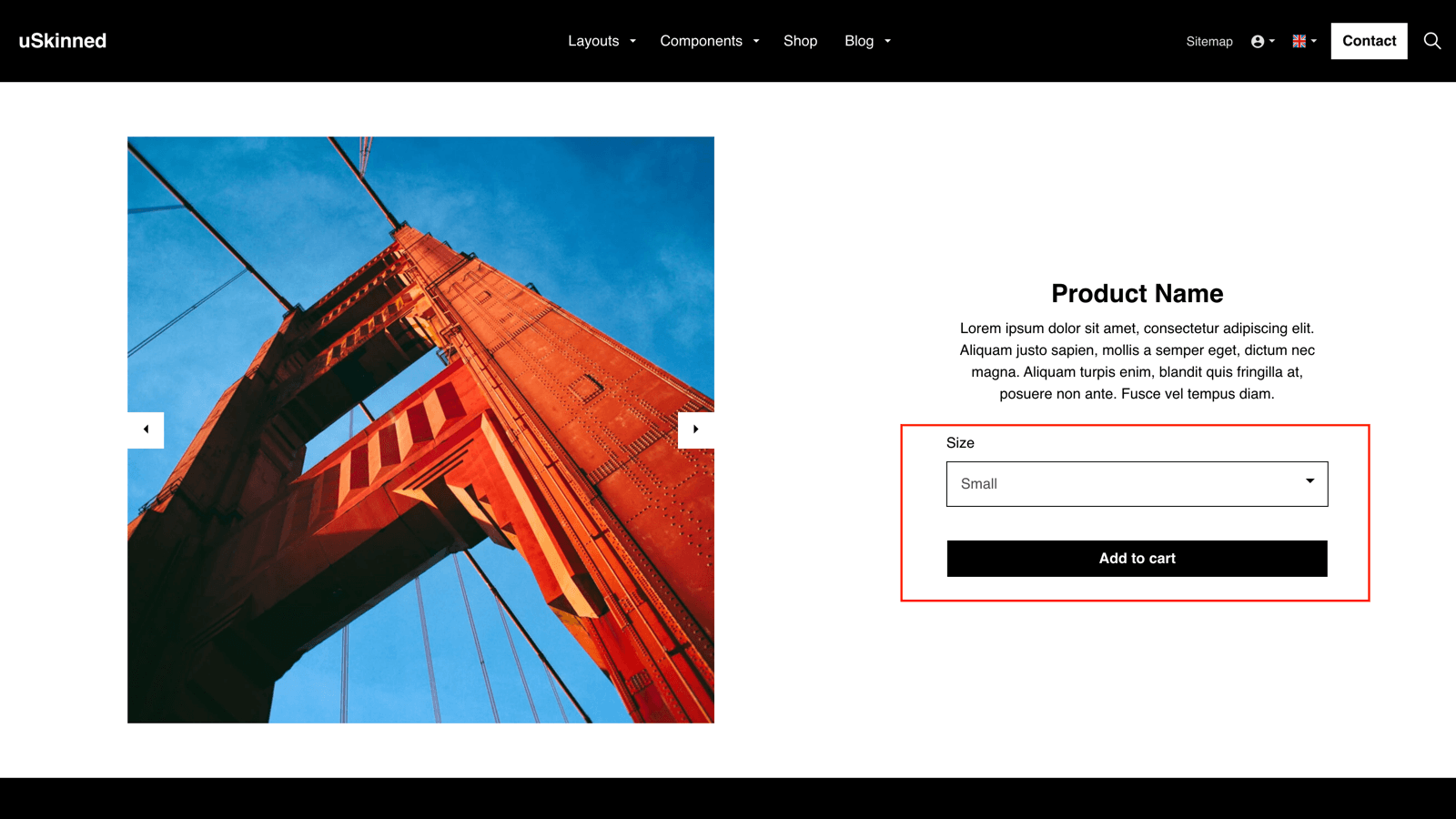 FoxyCart form with product option control on website frontend.