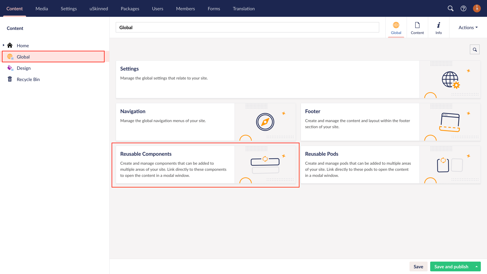 Global section of uSkinned for Umbraco CMS.