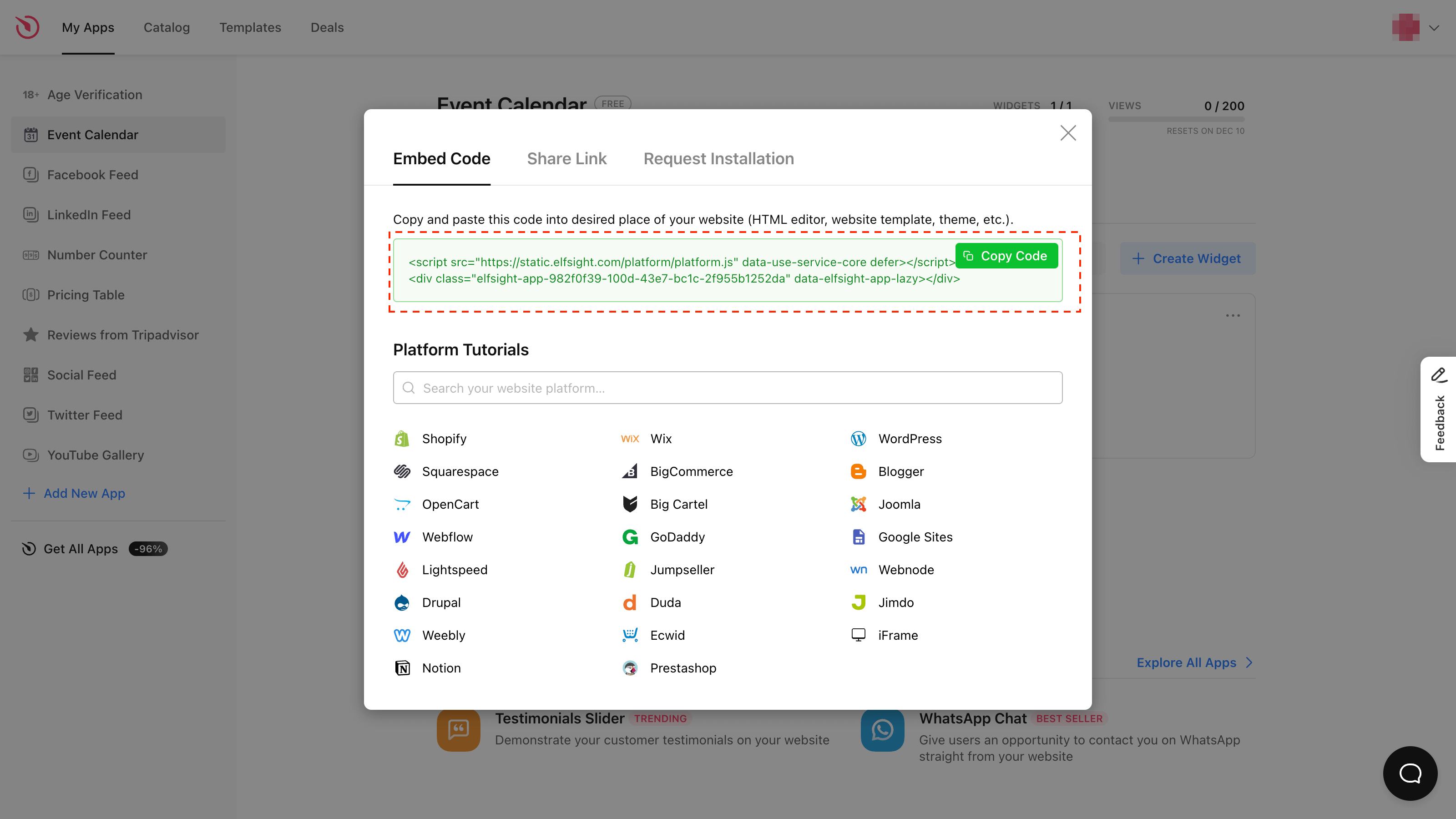 Generate the code of your Event Calendar for uSkinned.