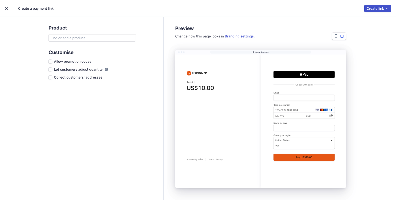 Configure Stripe Payment link checkout.