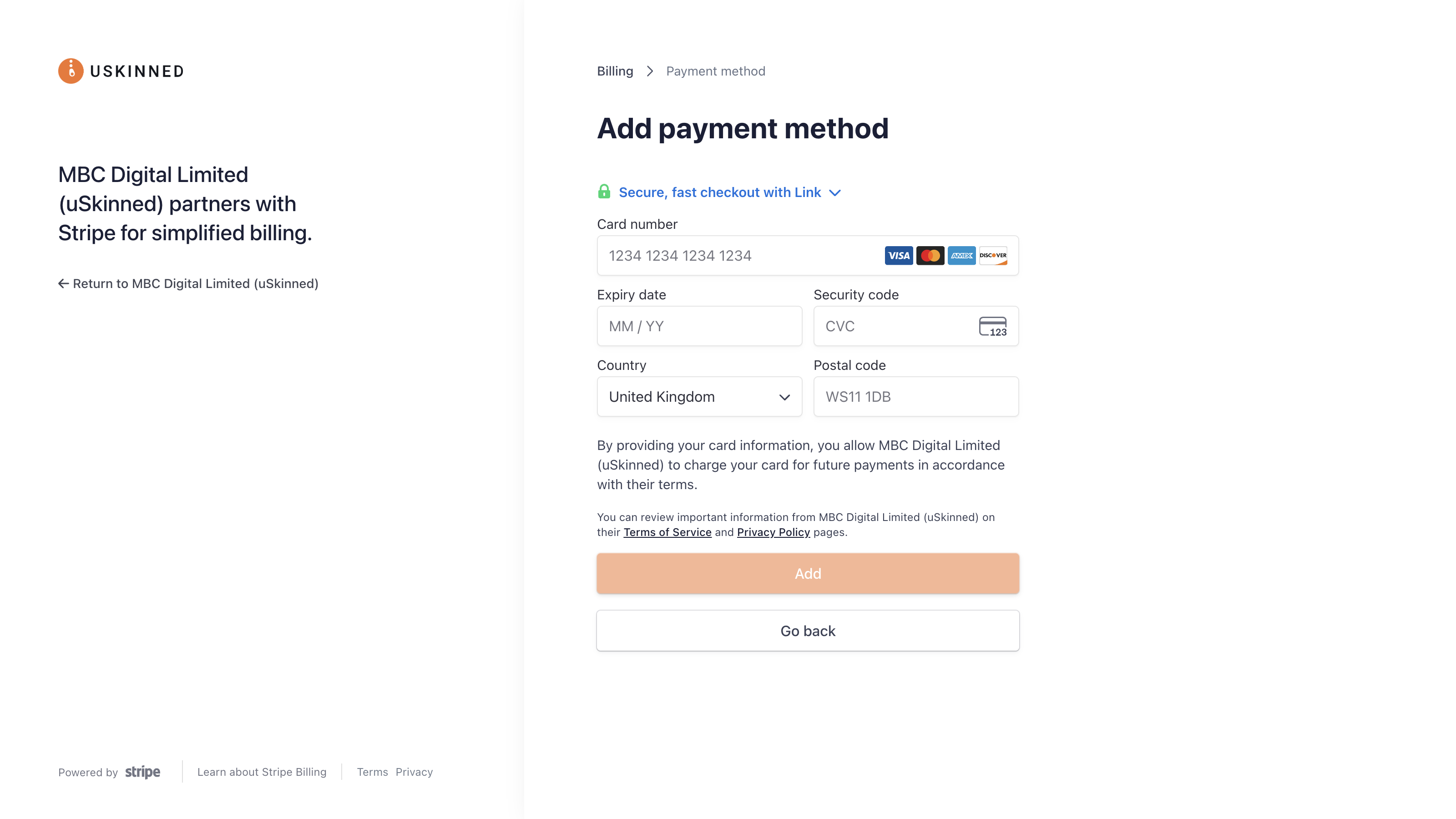 Add new card details in uSkinned.