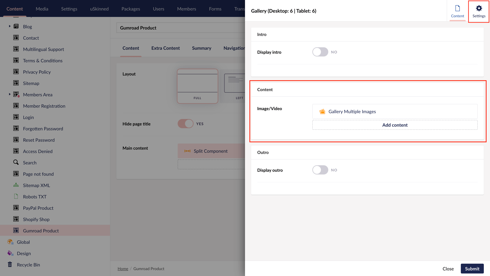 Add gallery images to your product page in Umbraco.