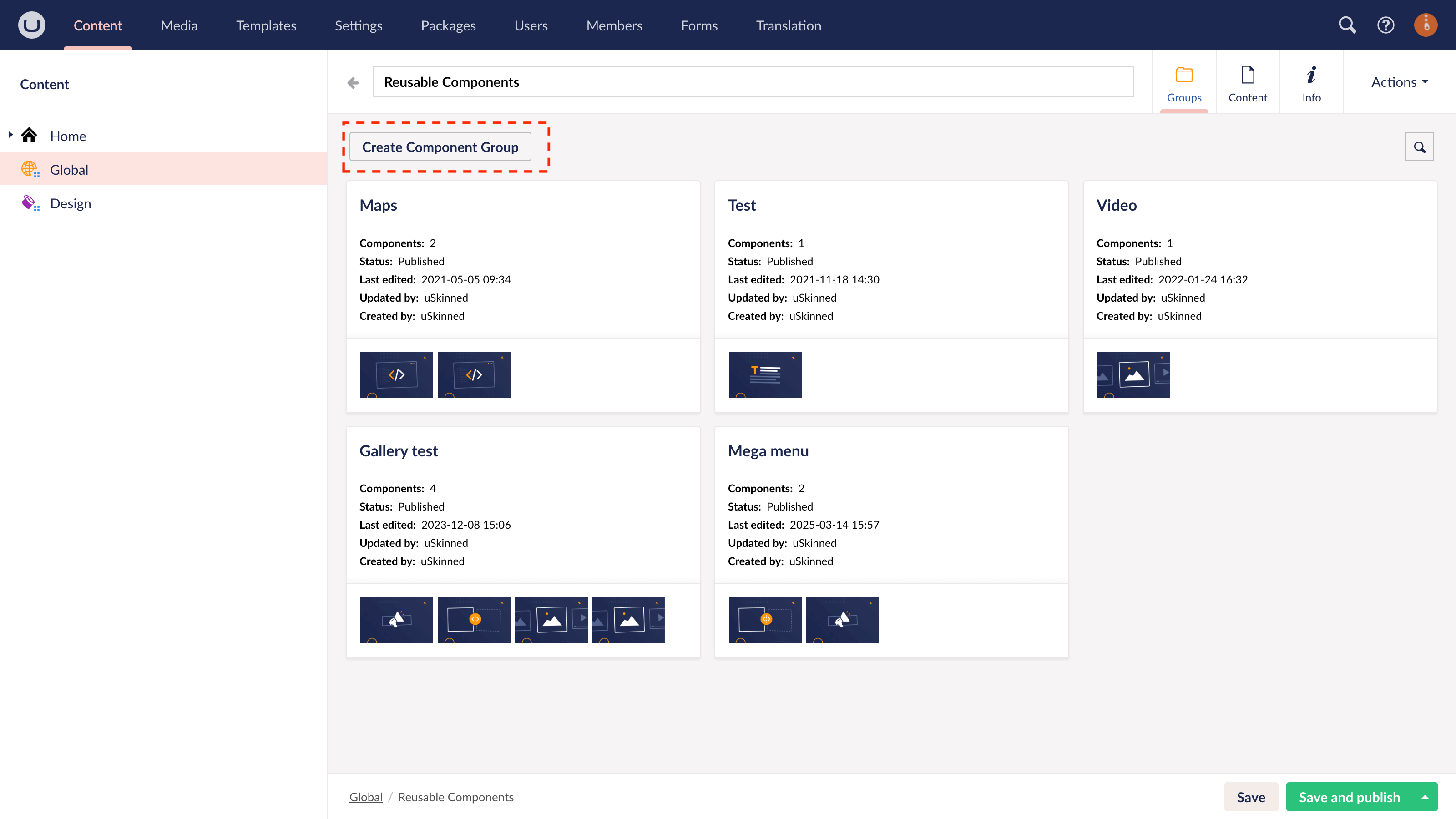 Create component group for Mega Menu in uSkinned for Umbraco.