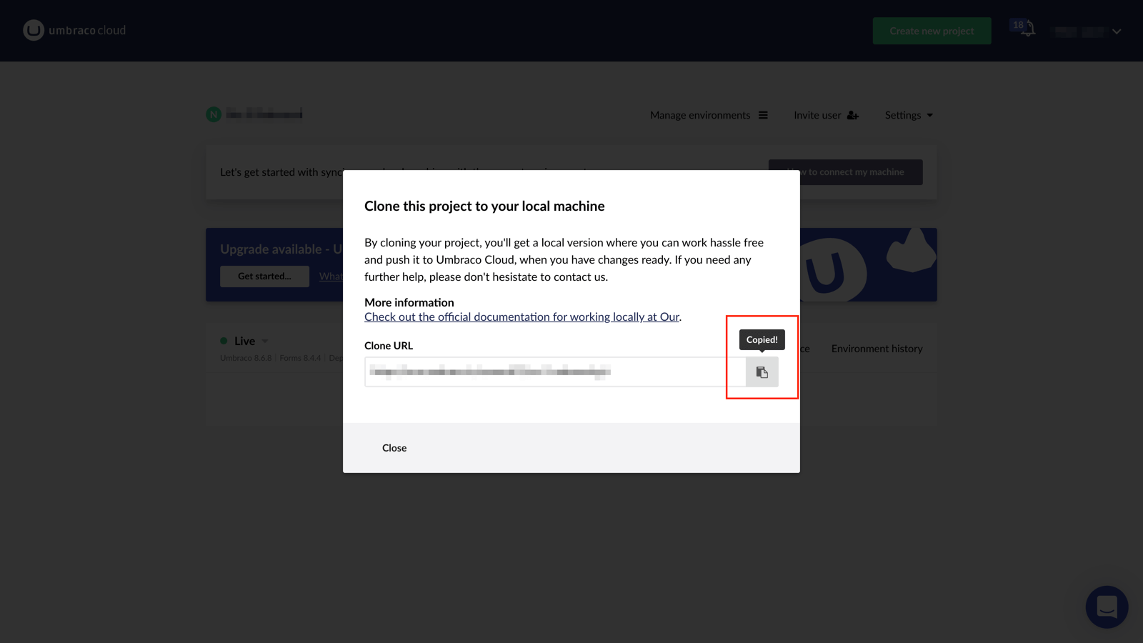 Setup source control using the Git URL from Umbraco Cloud.