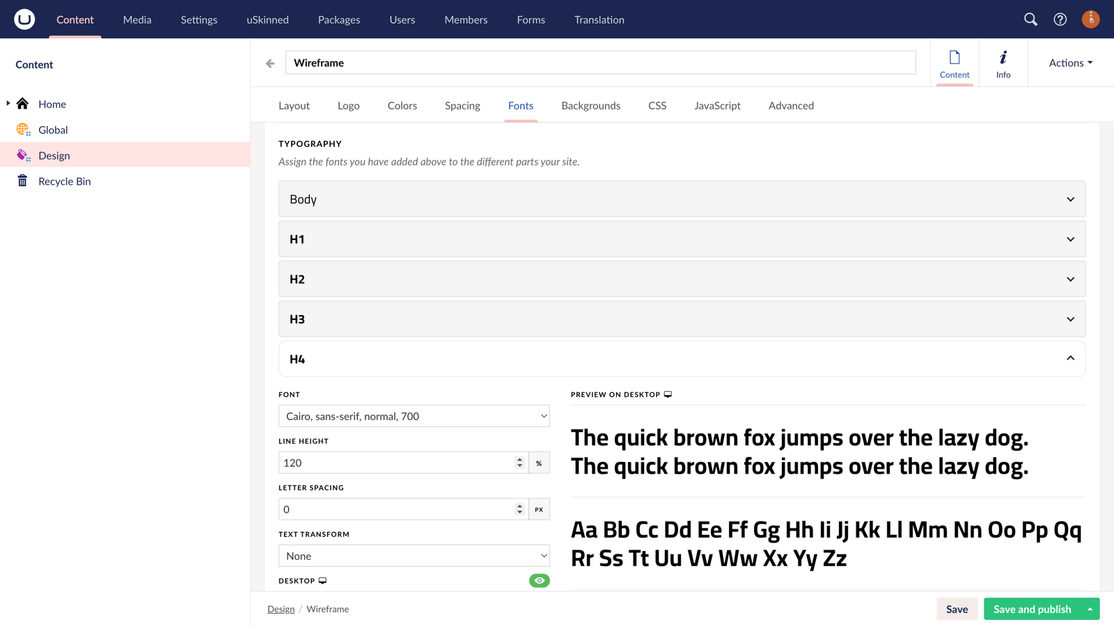 Right to Left typography support with uSkinned for Umbraco.