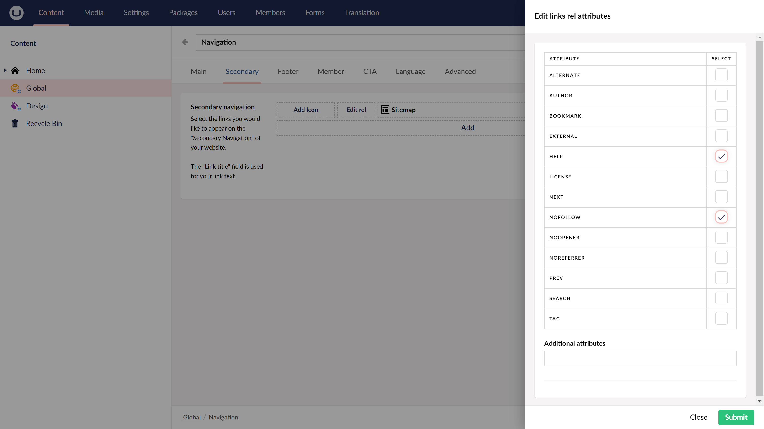 Choose and add rel attribute values to uSkinned.