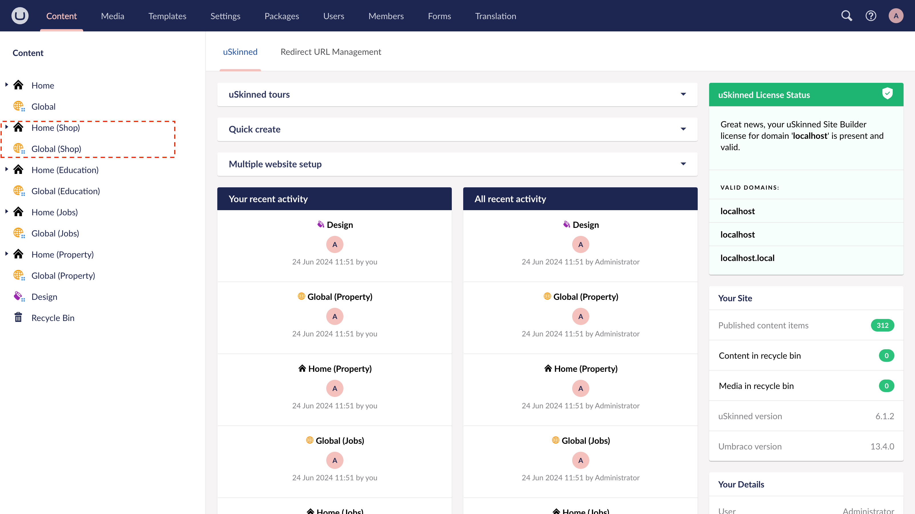 uSkinned for Umbraco Starter Kit content installed successfully.