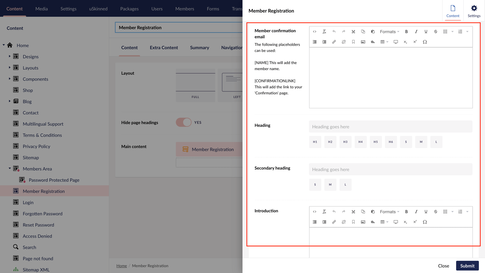 Member registration confirmation email in uSkinned for Umbraco.