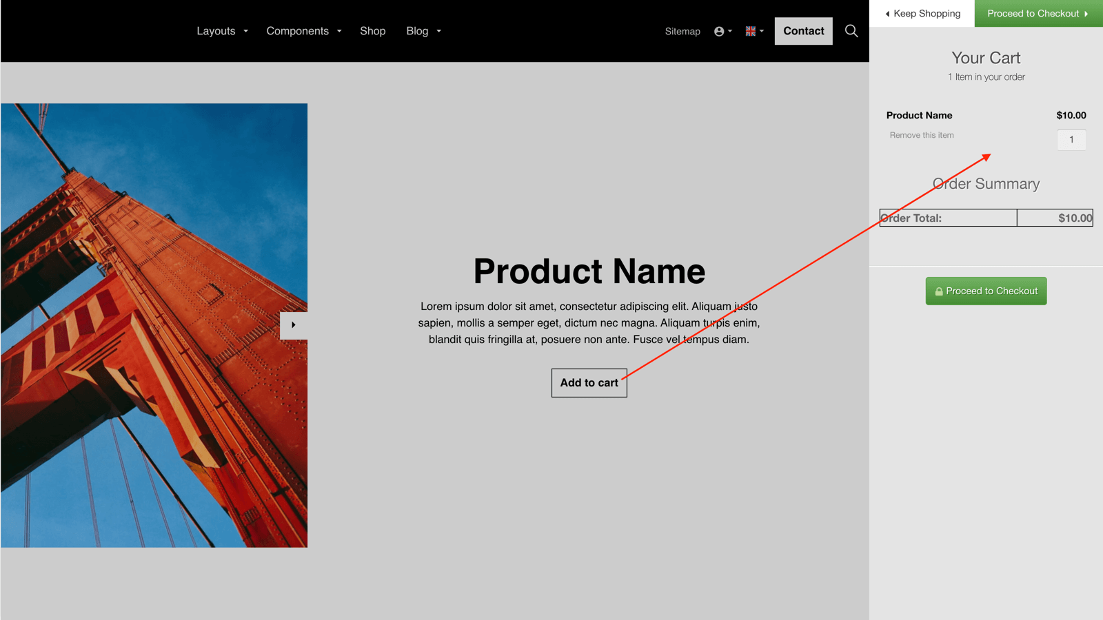 FoxyCart shopping cart displayed on website frontend.