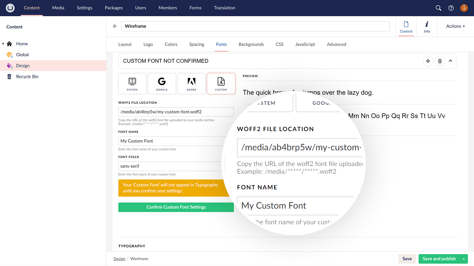 Add Custom web fonts to uSkinned for Umbraco.