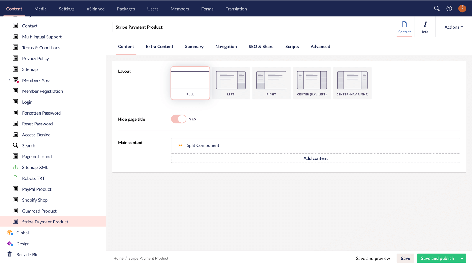 Create new product page.