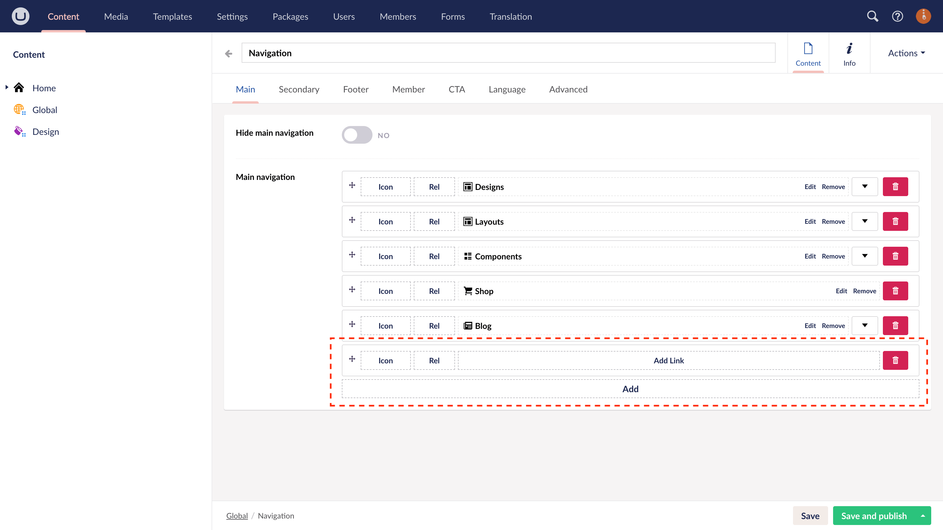 Link to Mega Menu item in uSkinned for Umbraco.