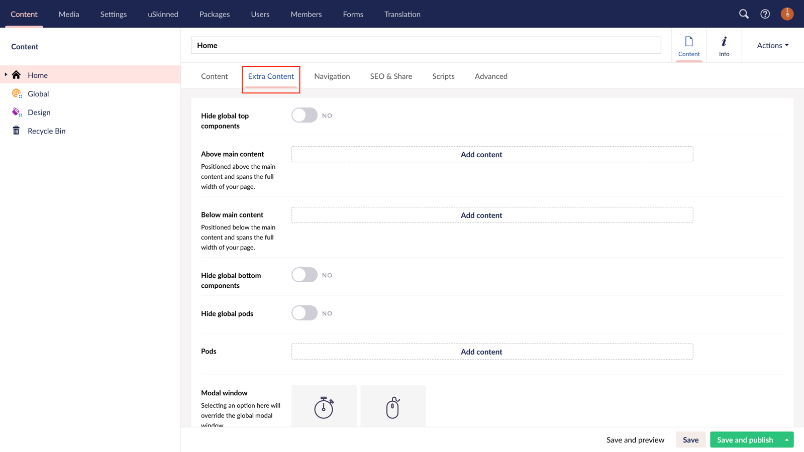 Add Modal content to pages and blog posts with uSkinned for Umbraco.