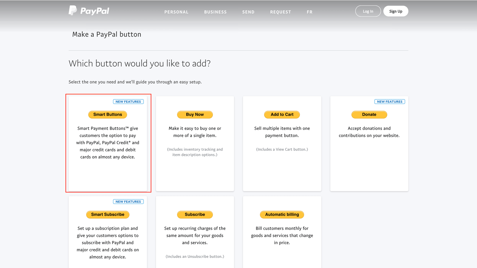 PayPal smart buttons.