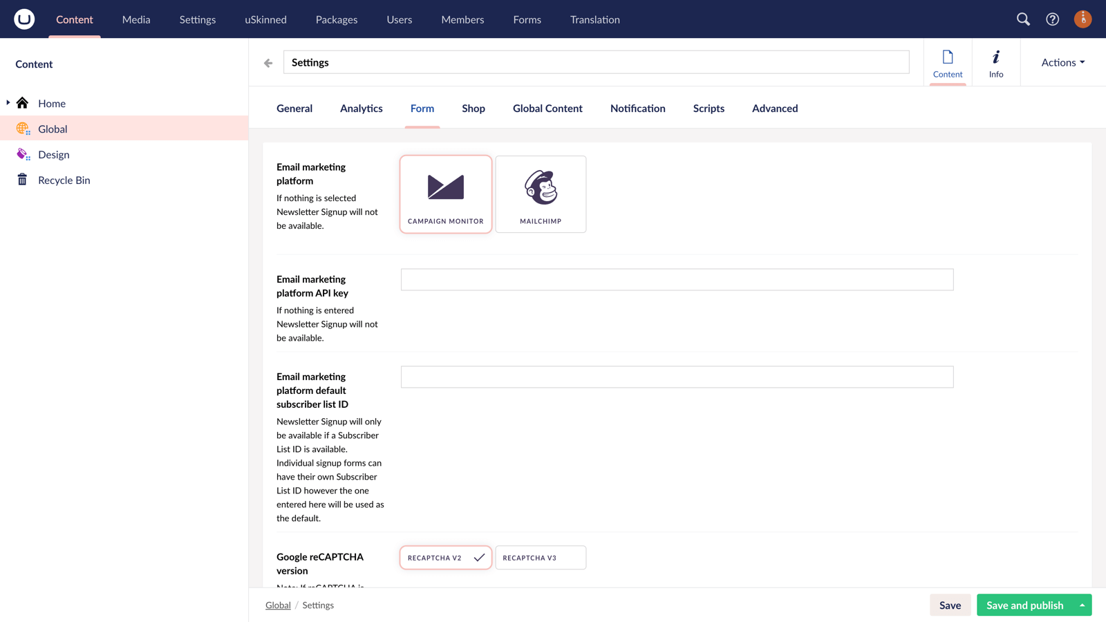 Campaign Monitor integration with uSkinned for Umbraco.