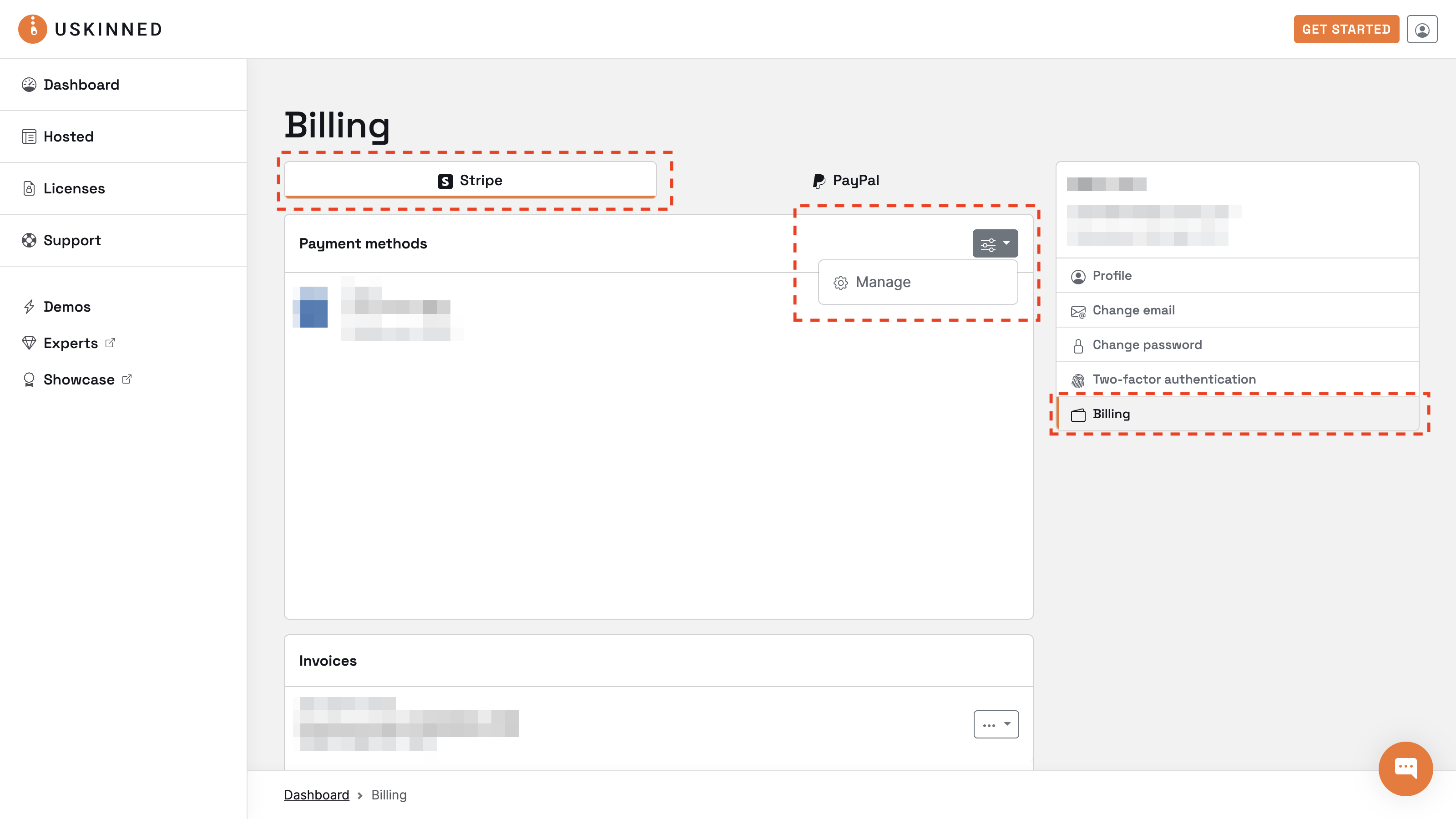 Change payment method in the uSkinned portal.
