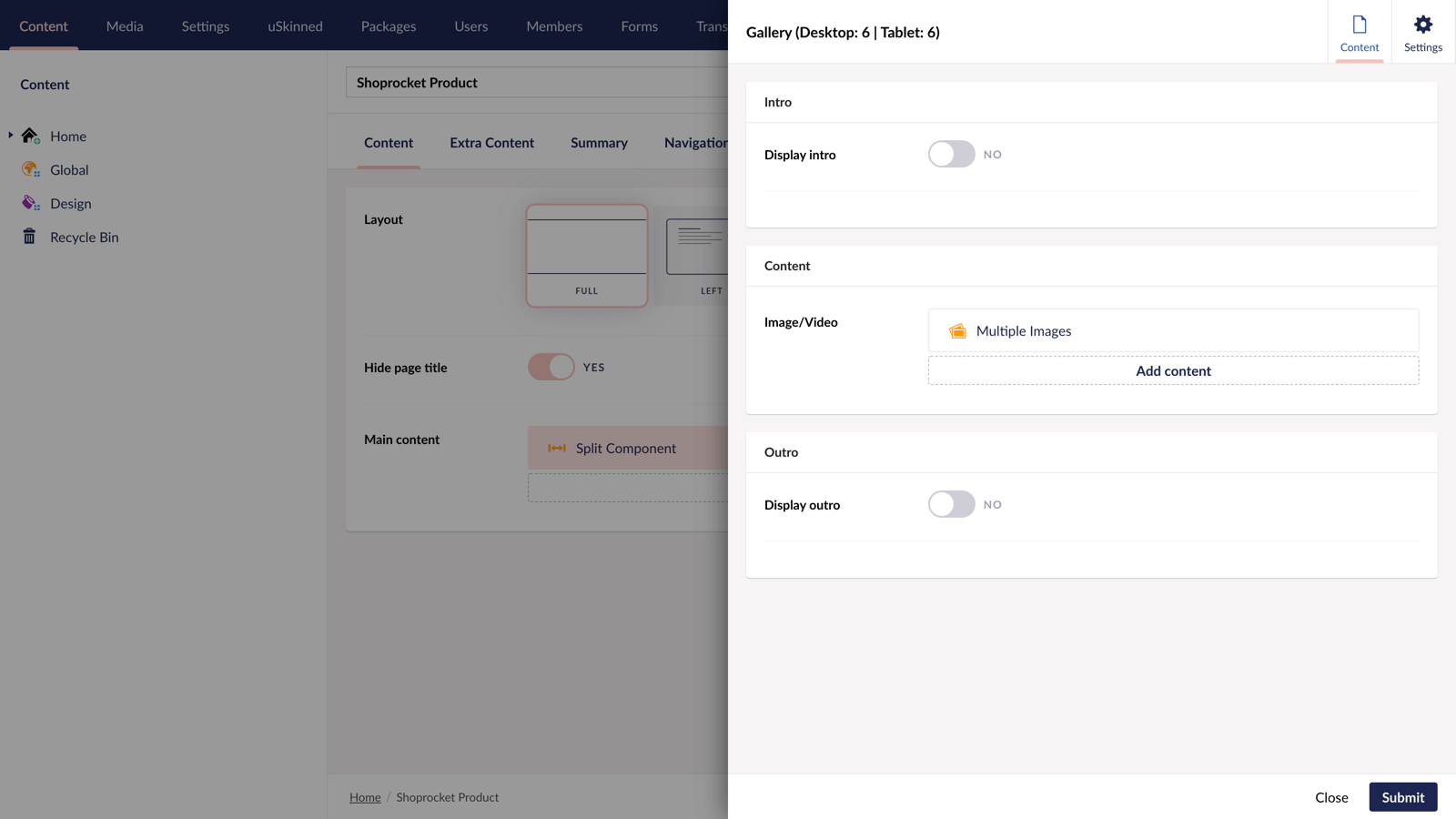 Multiple image gallery with uSkinned for Umbraco.