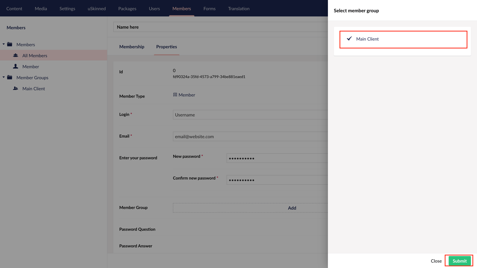 Assign member group in uSkinned for Umbraco.