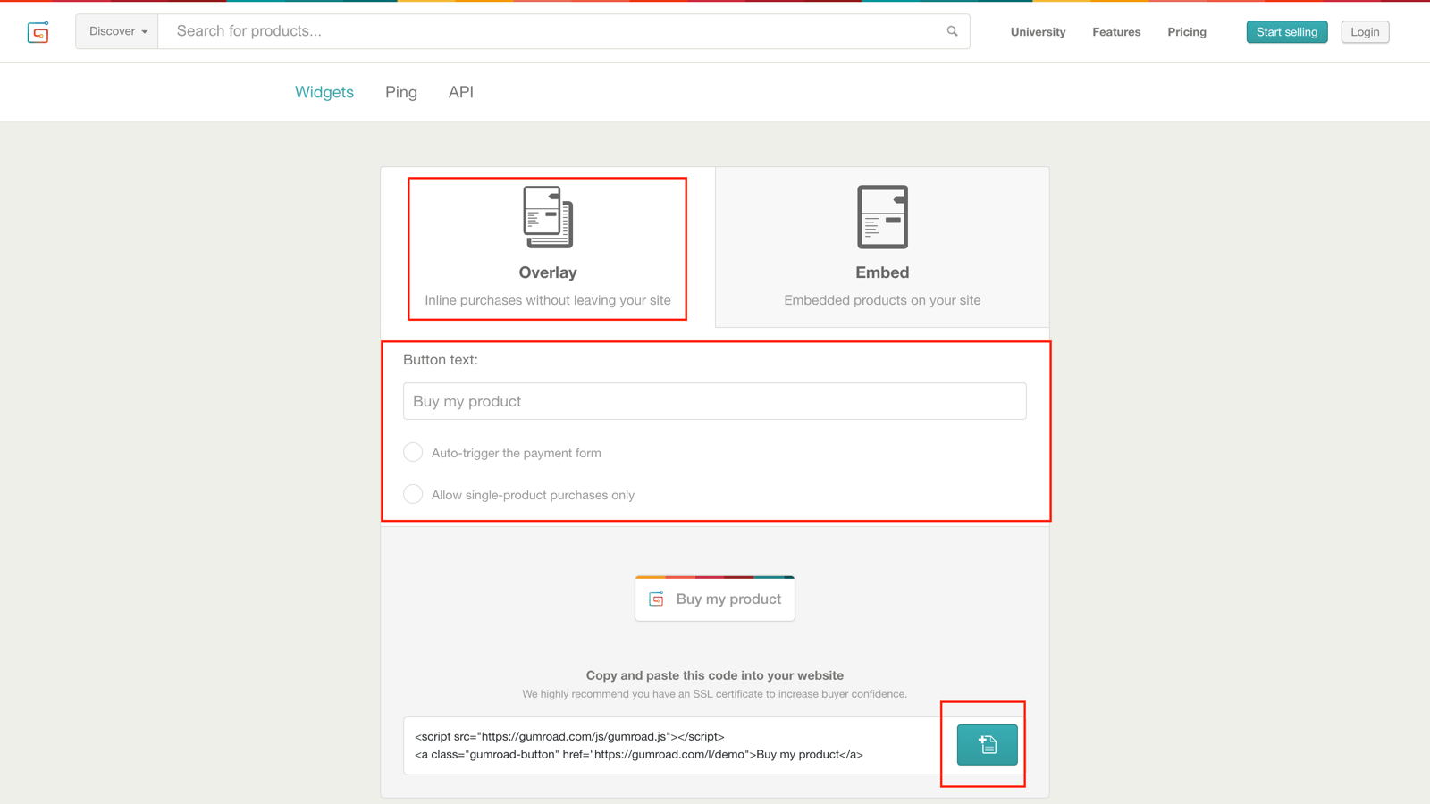 Choose your Gumroad payment option.