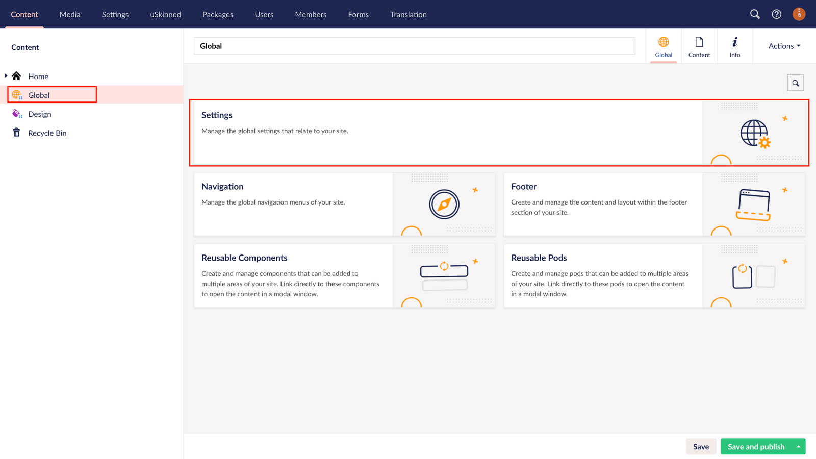 Global settings in uSkinned for Umbraco.